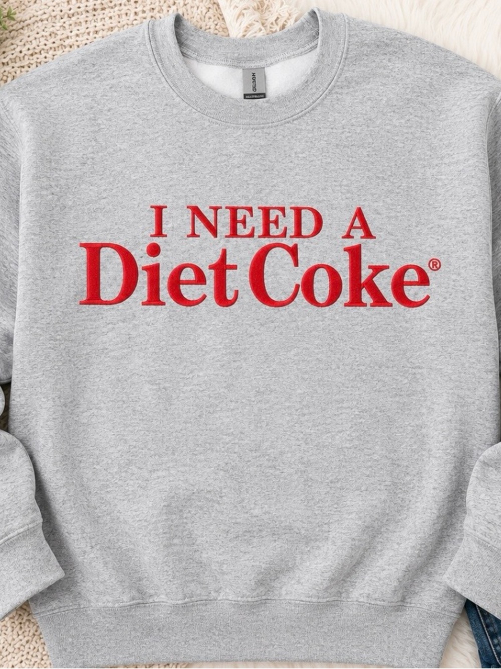Diet Coke Graphic Sweatshirt - Light Gray with Red Logo with Diet Coke